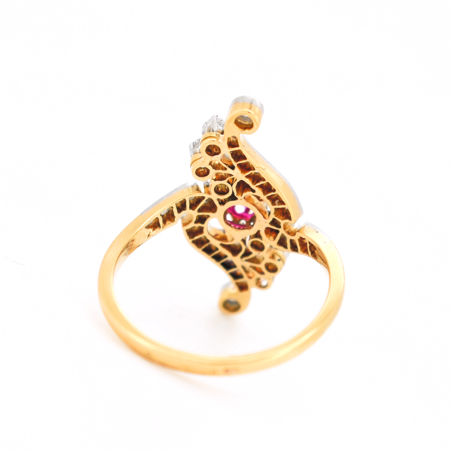 bague belle époque ancienne or platine rubis birman naturel et diamants d'arrière