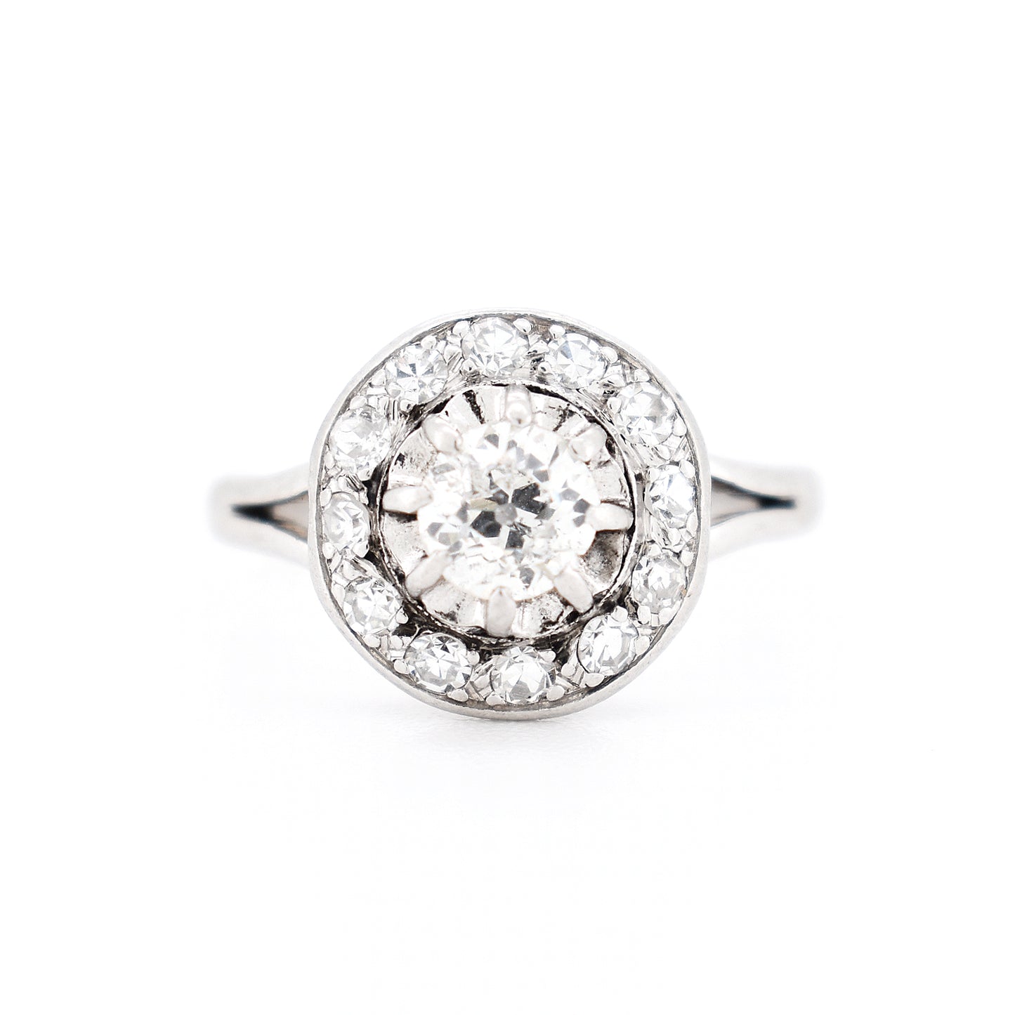 bague vintage rétro or 18 carats diamants, face