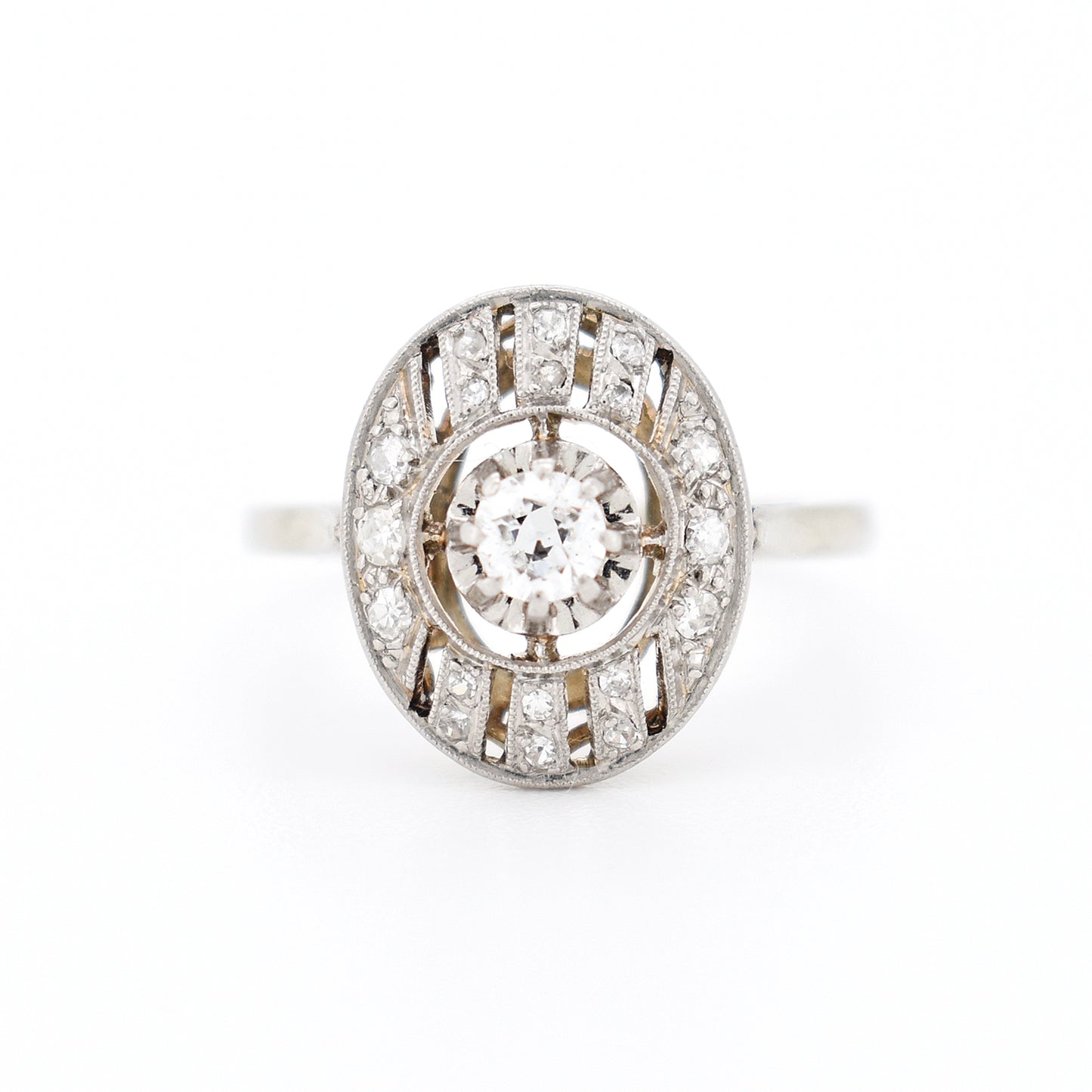 bague art deco or 18 carats diamants femme, face