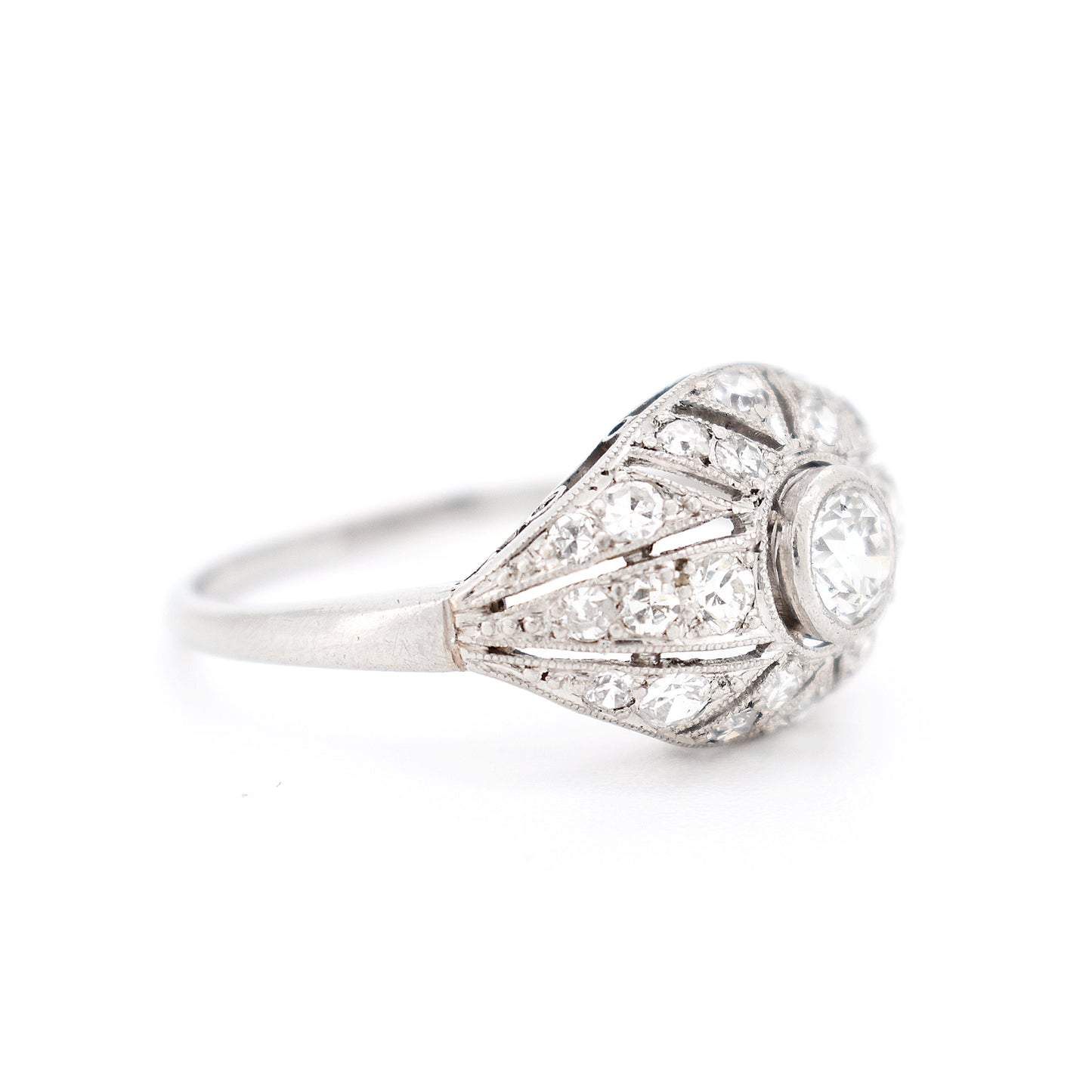 bague art deco platine diamants femme, droite