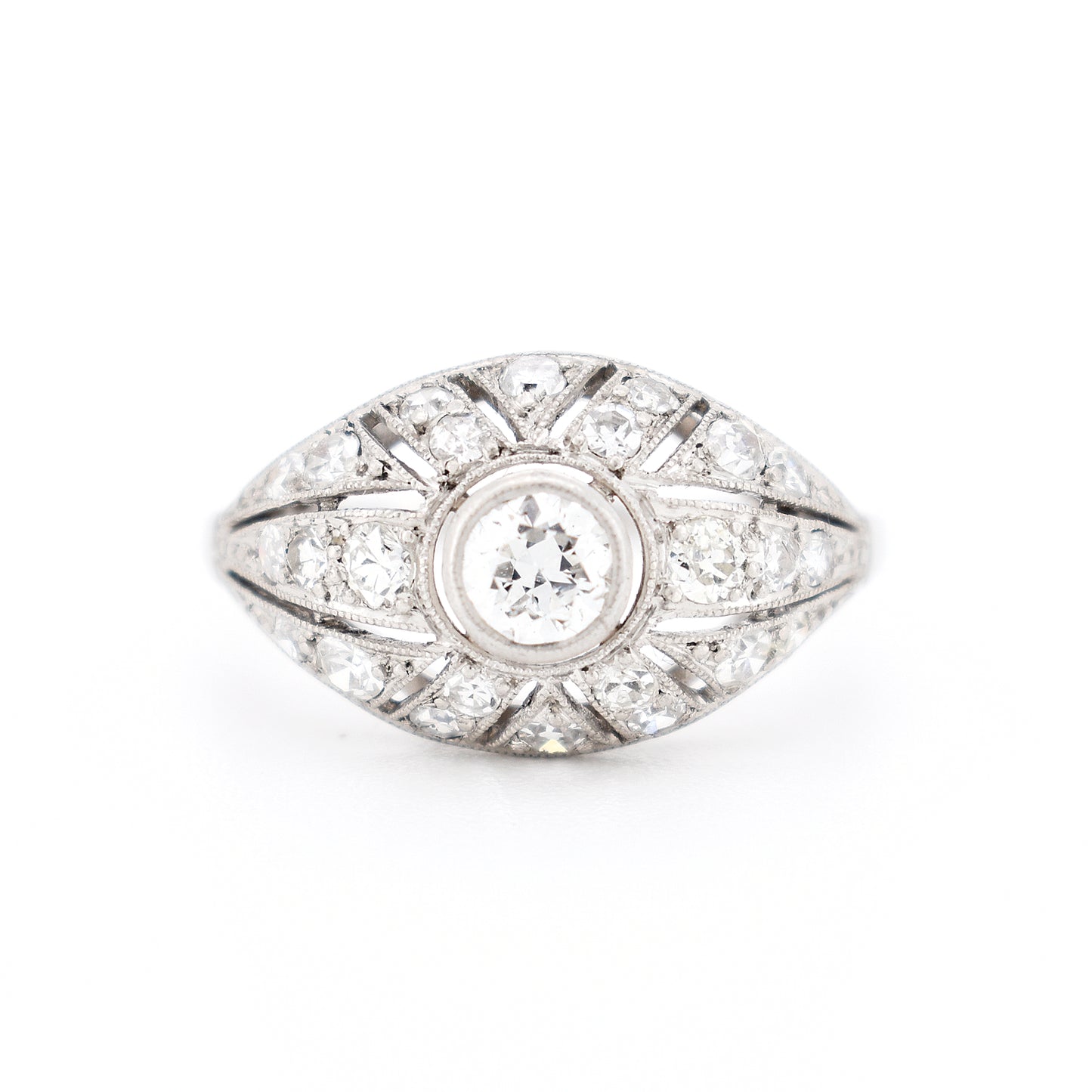 bague art deco platine diamants femme, face