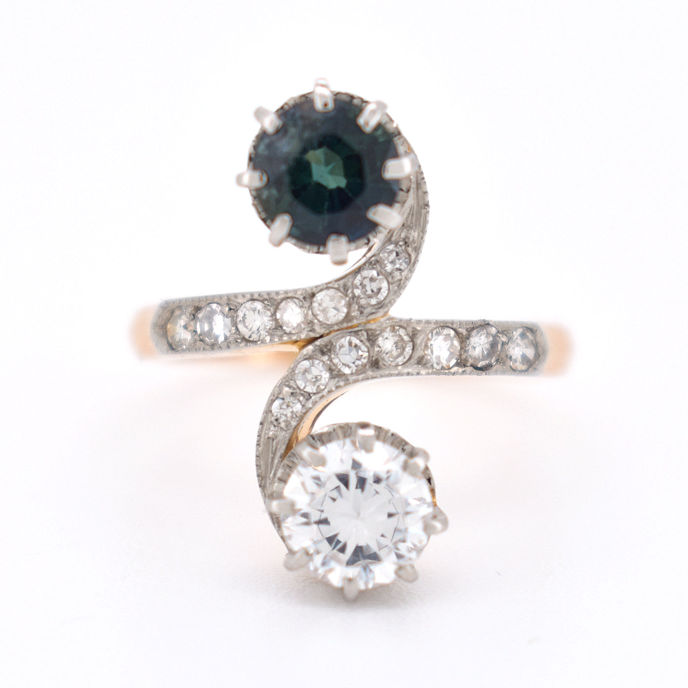 bague toi et moi diamants et saphir, belle époque 1