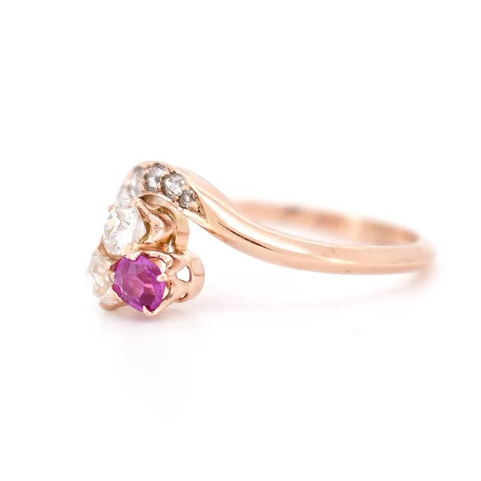 bague trilogie trèfle, belle époque, rubis diamants 1