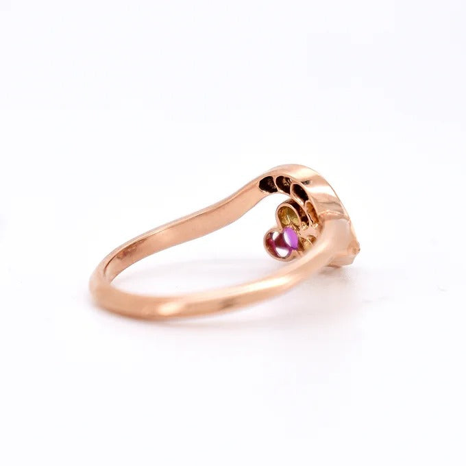 bague trilogie trèfle, belle époque, rubis diamants 3