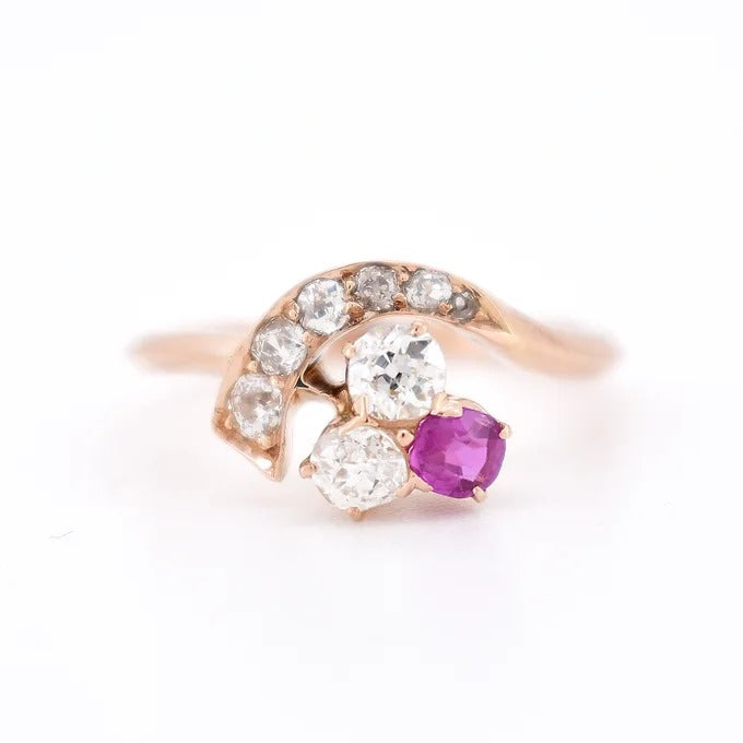 bague trilogie trèfle, belle époque, rubis diamants 4