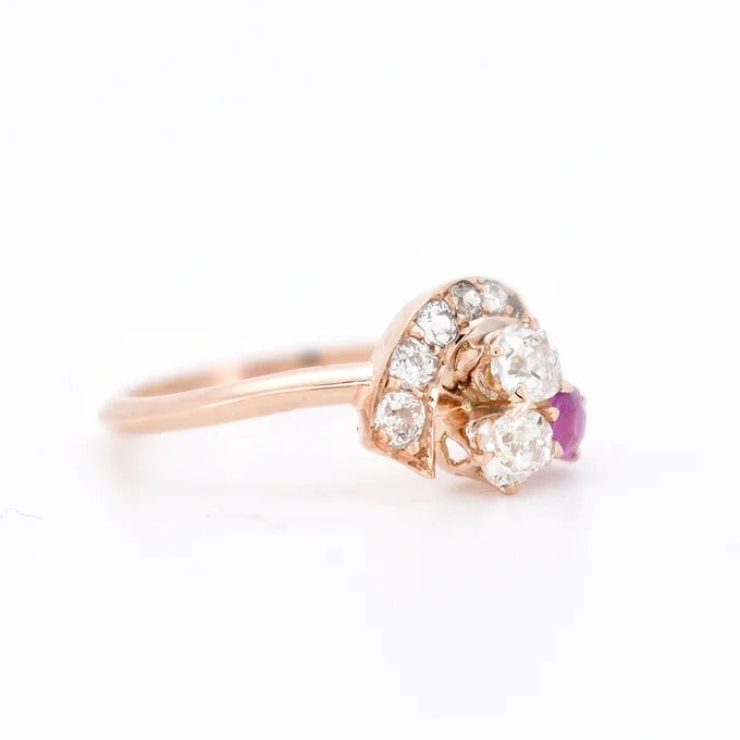 bague trilogie trèfle, belle époque, rubis diamants 6