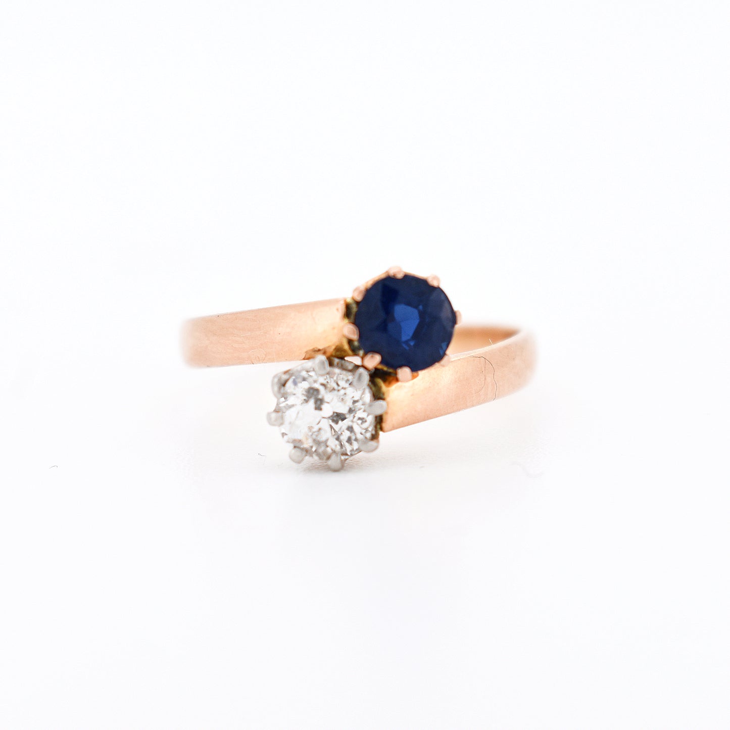 bague ancienne toi et moi or 18 carats saphir et diamants belle époque, face