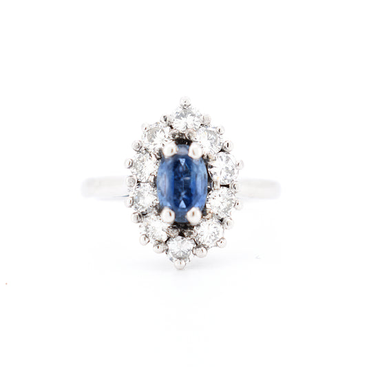 Bague Or 18 carats Saphir naturel Diamants vintage, face