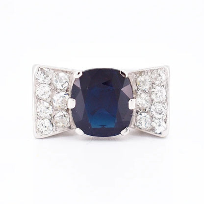 Bague Tank Art Déco Or, Saphir et Diamants face