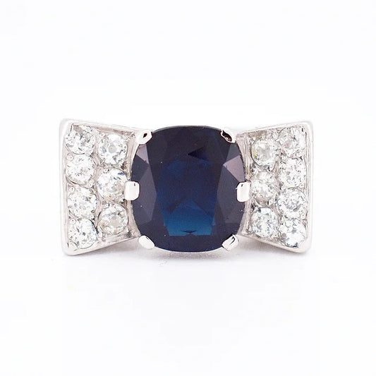 Bague Tank Art Déco Or, Saphir et Diamants face