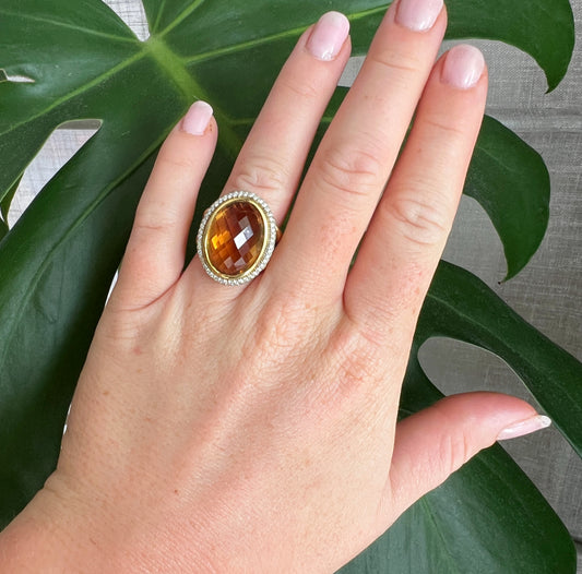 David Yurman - Bague Cocktail en Or citrine et Diamants femme, portée