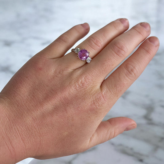 bague trilogie saphir rose diamants 7