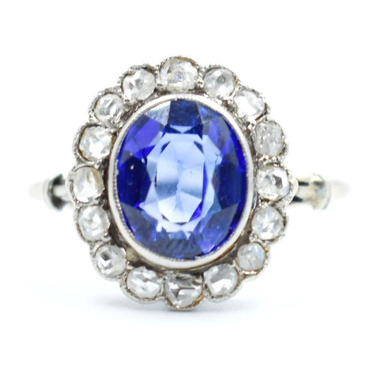 bague ancienne platine saphir verneuil diamants