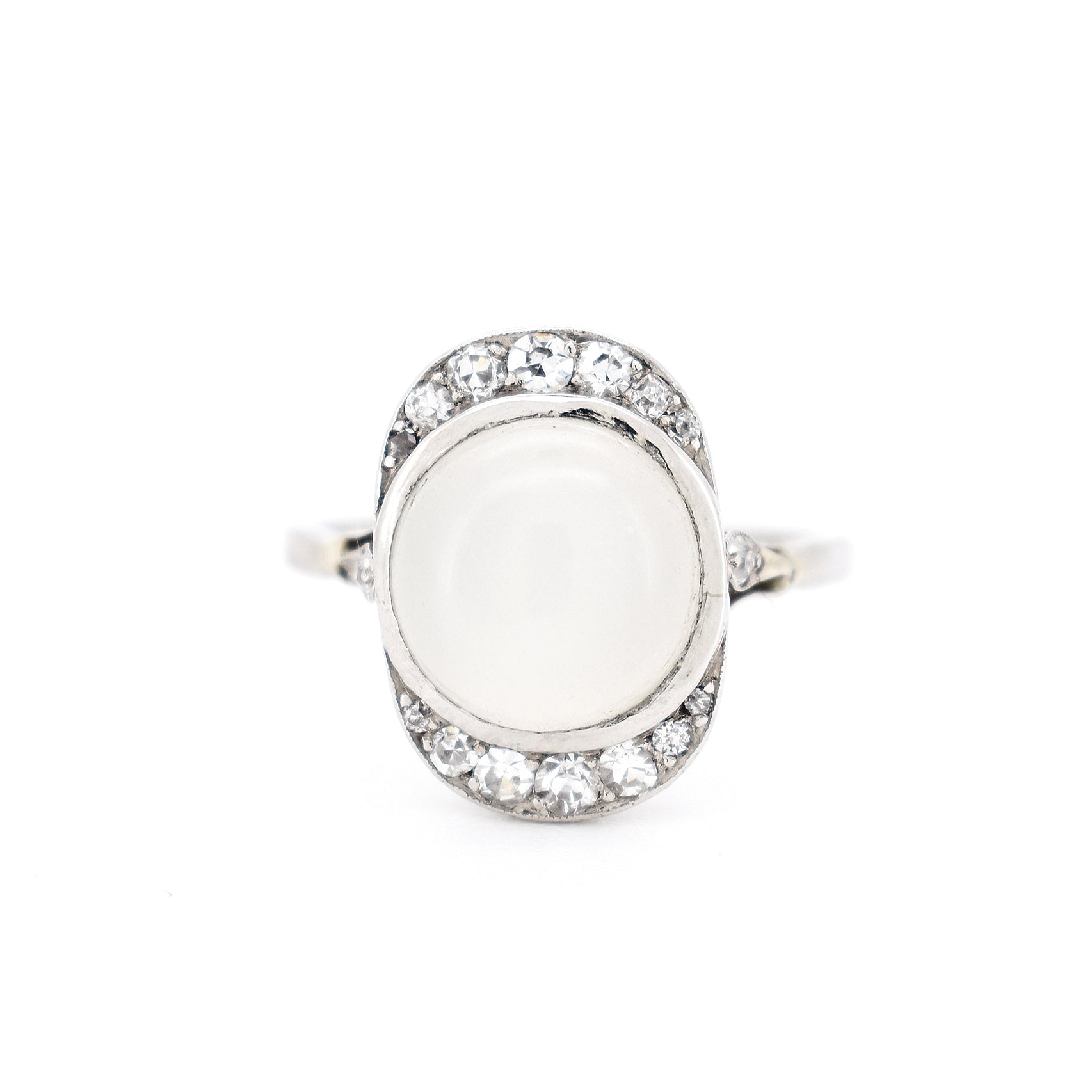 bague art deco or 18 carats diamants pierre de lune, face