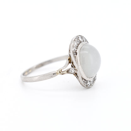 bague art deco or 18 carats diamants pierre de lune, droite
