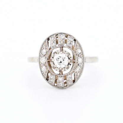 bague art deco or 18 carats diamants femme, face