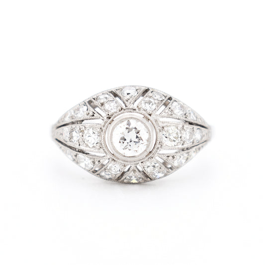 bague art deco platine diamants femme, face