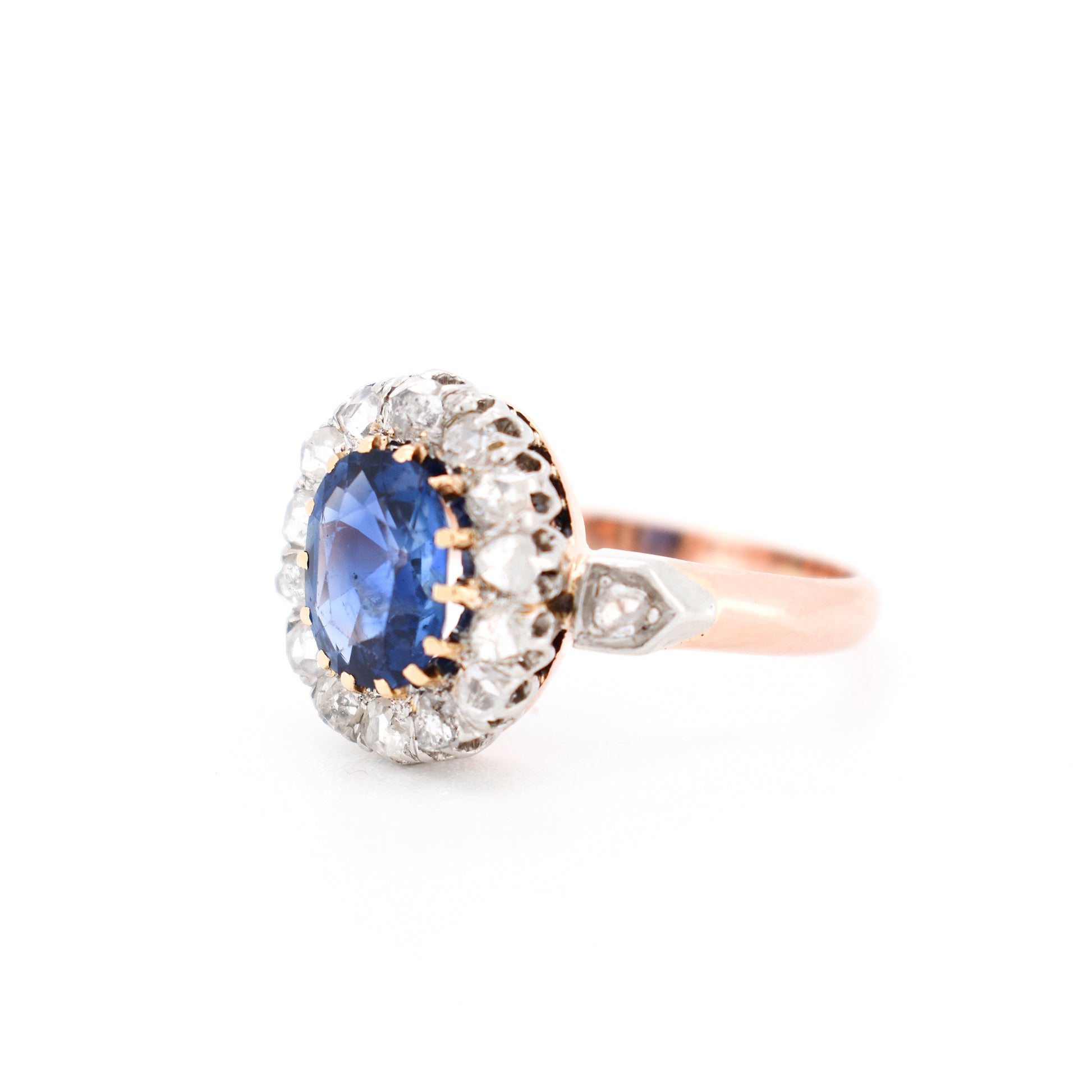 bague de fiançailles ancienne belle époque or saphir naturel diamants, gauche