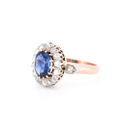 bague de fiançailles ancienne belle époque or saphir naturel diamants, gauche