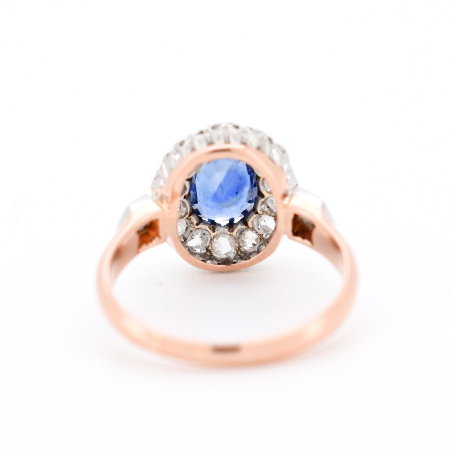 bague de fiançailles ancienne belle époque or saphir naturel diamants, arrière