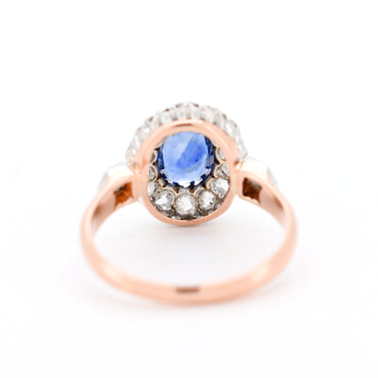 bague de fiançailles ancienne belle époque or saphir naturel diamants, arrière
