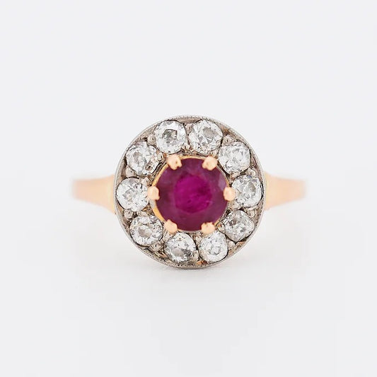 bague halo or rubis diamants
