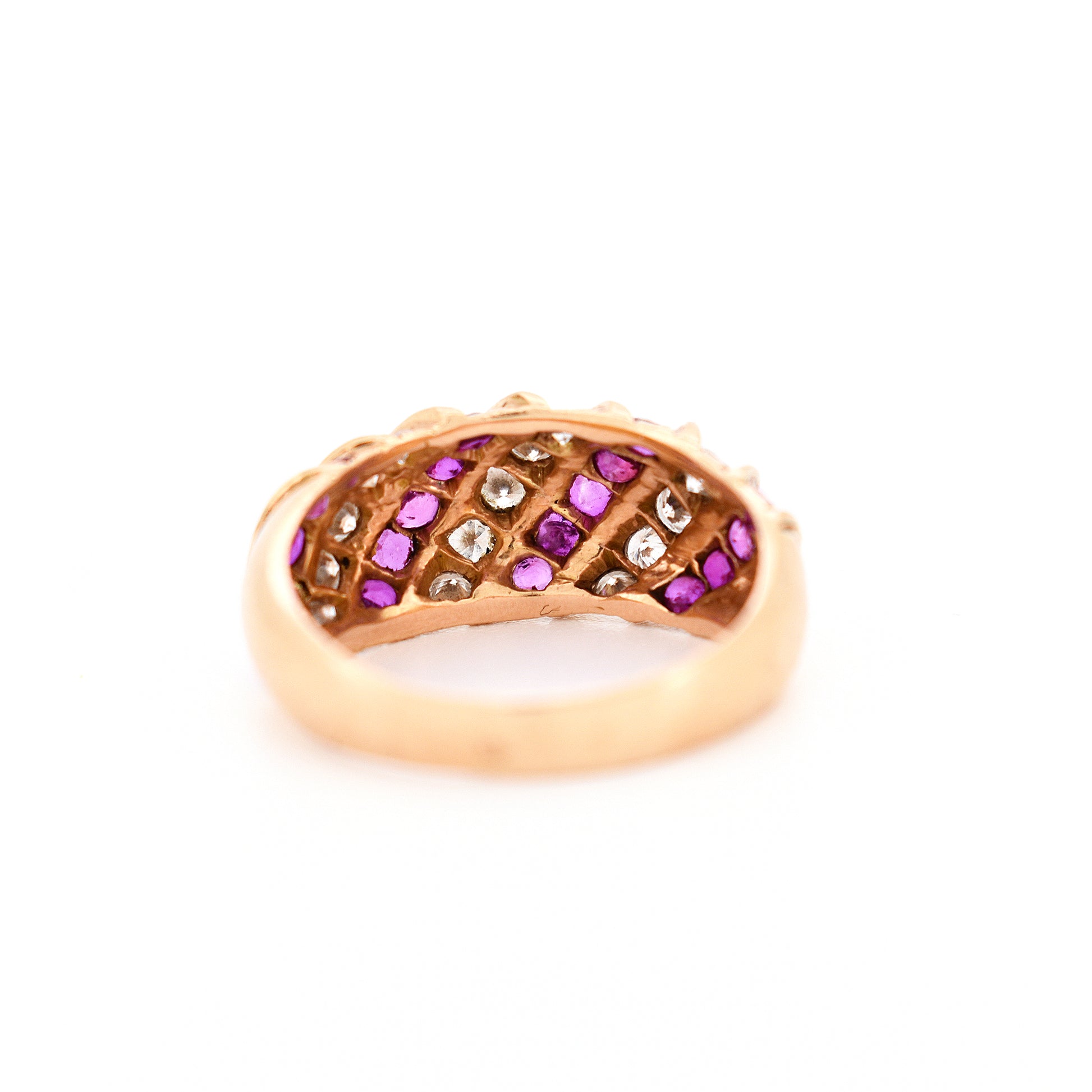 bague jonc or 18 carats rubis diamants femme, dos