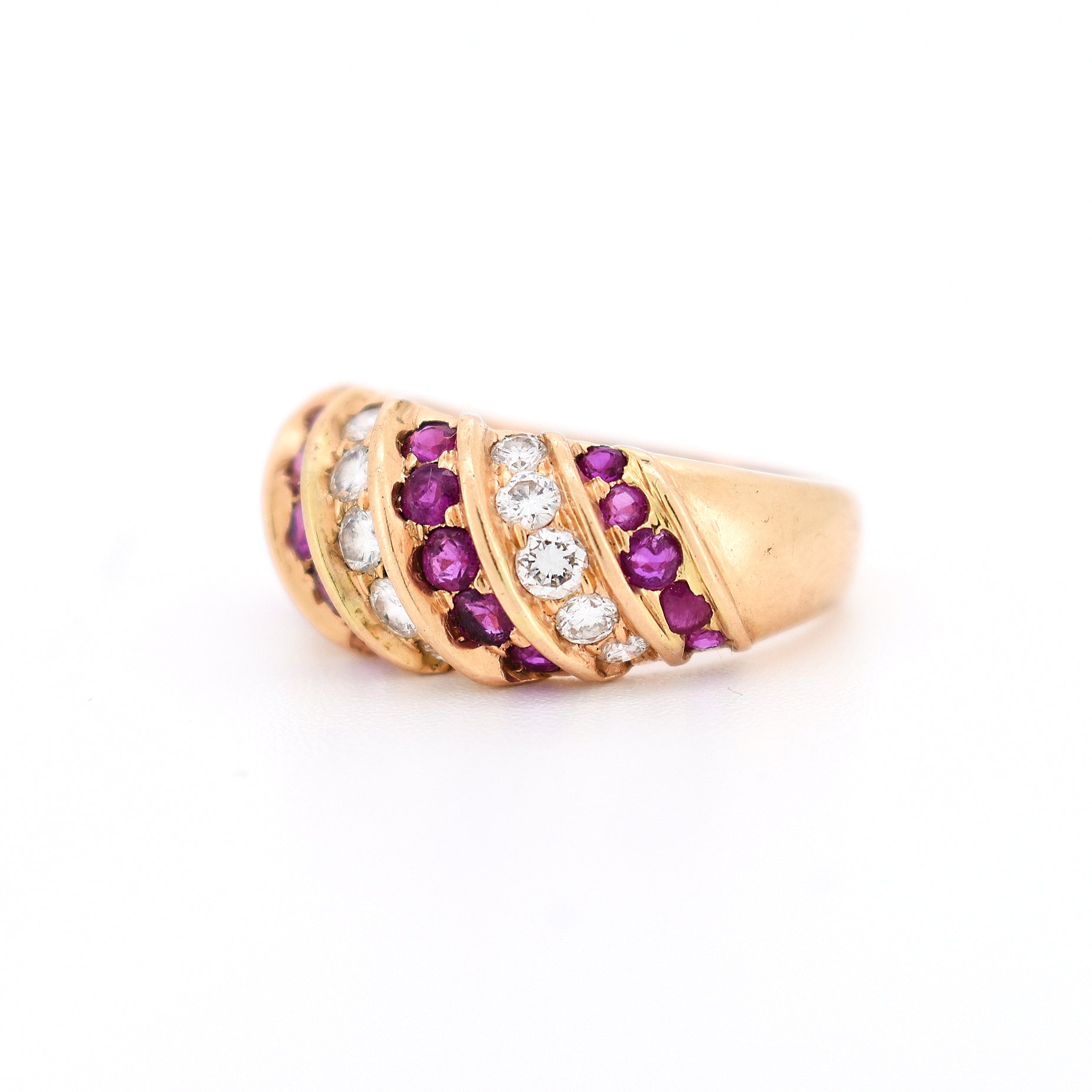 bague jonc or 18 carats rubis diamants femme, gauche