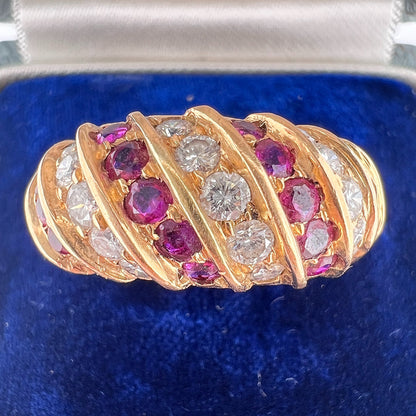 bague jonc or 18 carats rubis diamants femme, zoom