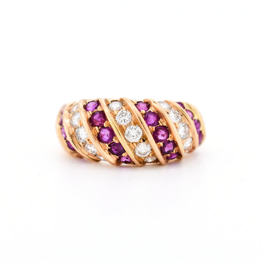 bague jonc or 18 carats rubis diamants femme, face