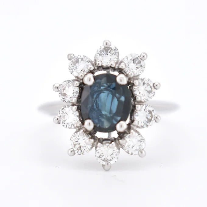bague marguerite or saphir bleu diamants 1