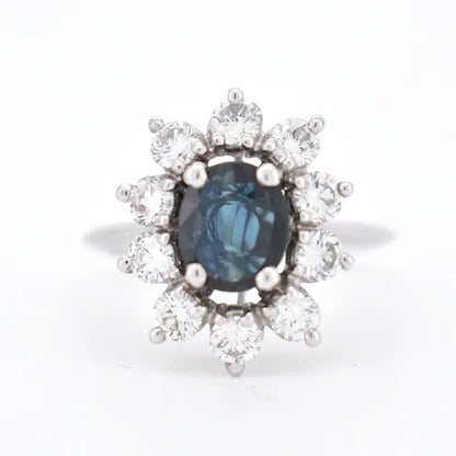 bague marguerite or saphir bleu diamants 1