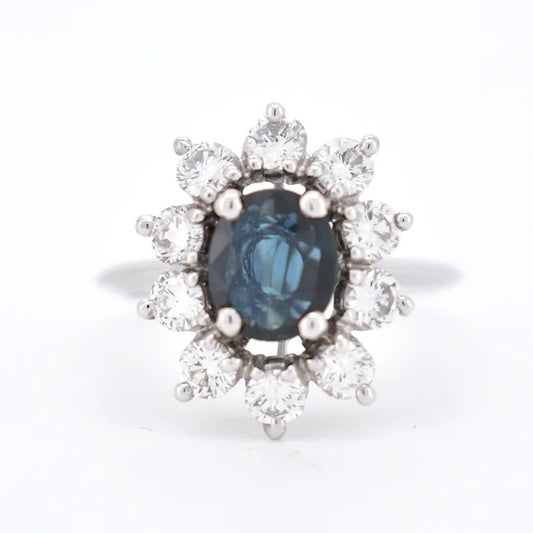 bague marguerite or saphir bleu diamants 1