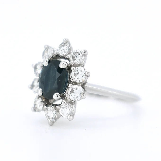 bague marguerite or saphir bleu diamants 10