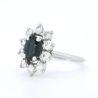 bague marguerite or saphir bleu diamants 10
