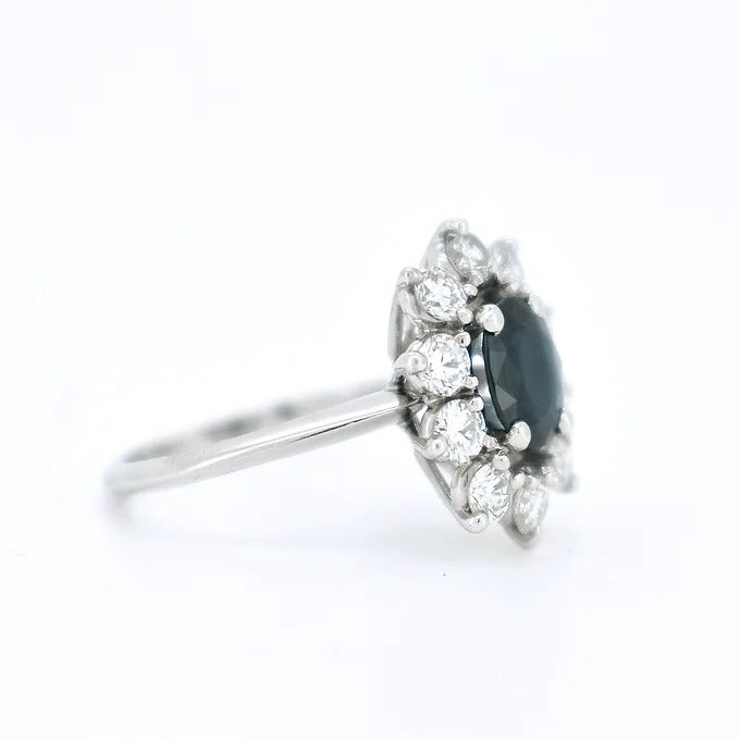bague marguerite or saphir bleu diamants 2