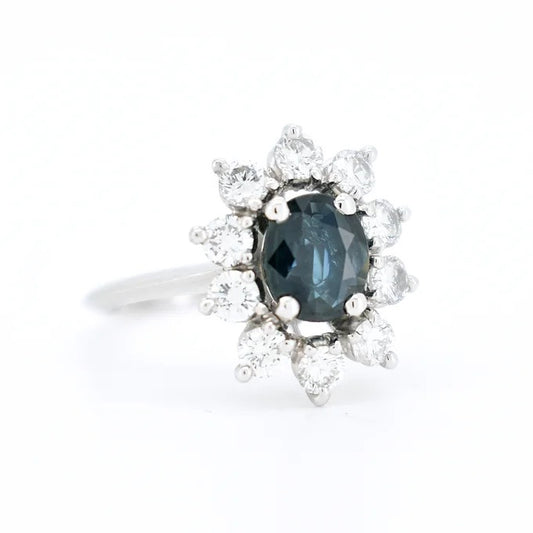 bague marguerite or saphir bleu diamants 3