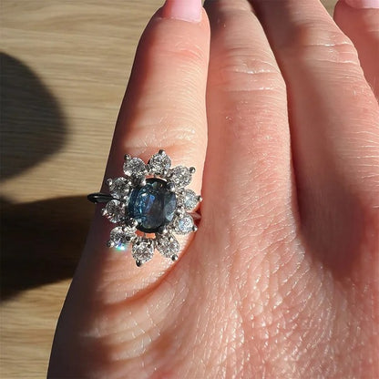 bague marguerite or saphir bleu diamants 8