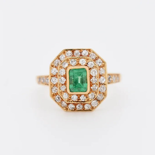 bague moderne or emeraude diamants