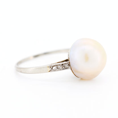 bague femme perle mabé et diamants ancienne, droite