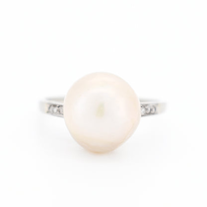 bague femme perle mabé et diamants ancienne, face