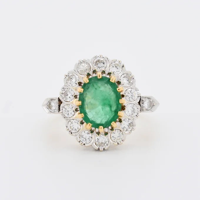 bague pompadour or platine emeraude diamants