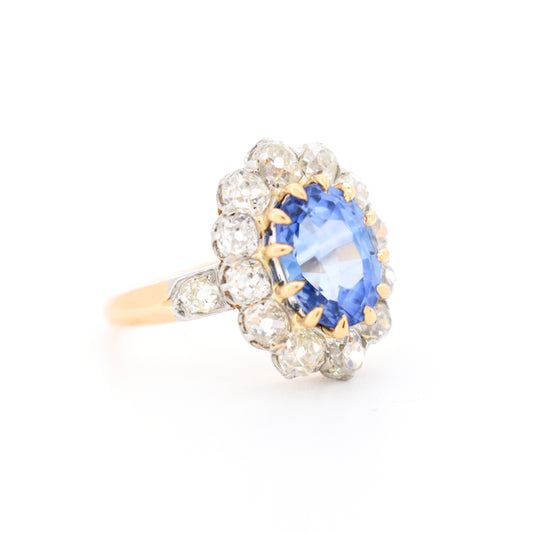 Bague pompadour or saphir ceylan et diamants belle époque, droit