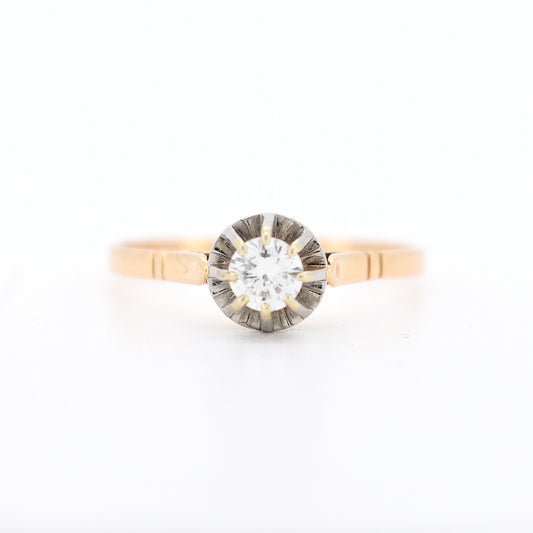 bague solitaire ancien or 18 carats diamants femme fiançailles cadeau, face
