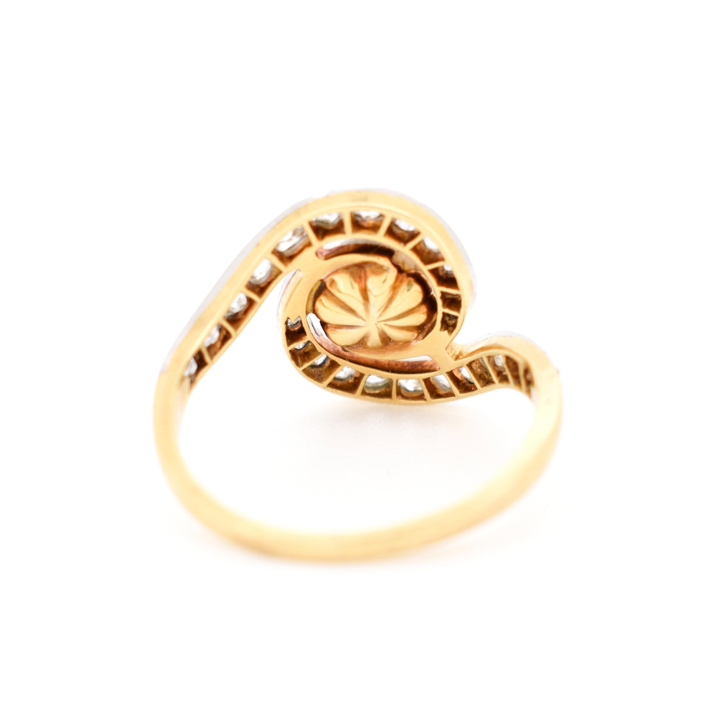 bague tourbillon belle époque or 18 carats platine perle et diamants, arrière
