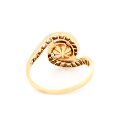 bague tourbillon belle époque or 18 carats platine perle et diamants, arrière