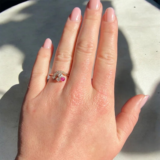 bague trilogie trèfle, belle époque, rubis diamants 2