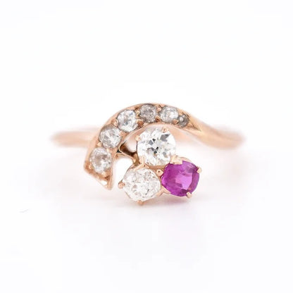 bague trilogie trèfle, belle époque, rubis diamants 4
