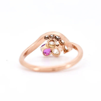bague trilogie trèfle, belle époque, rubis diamants